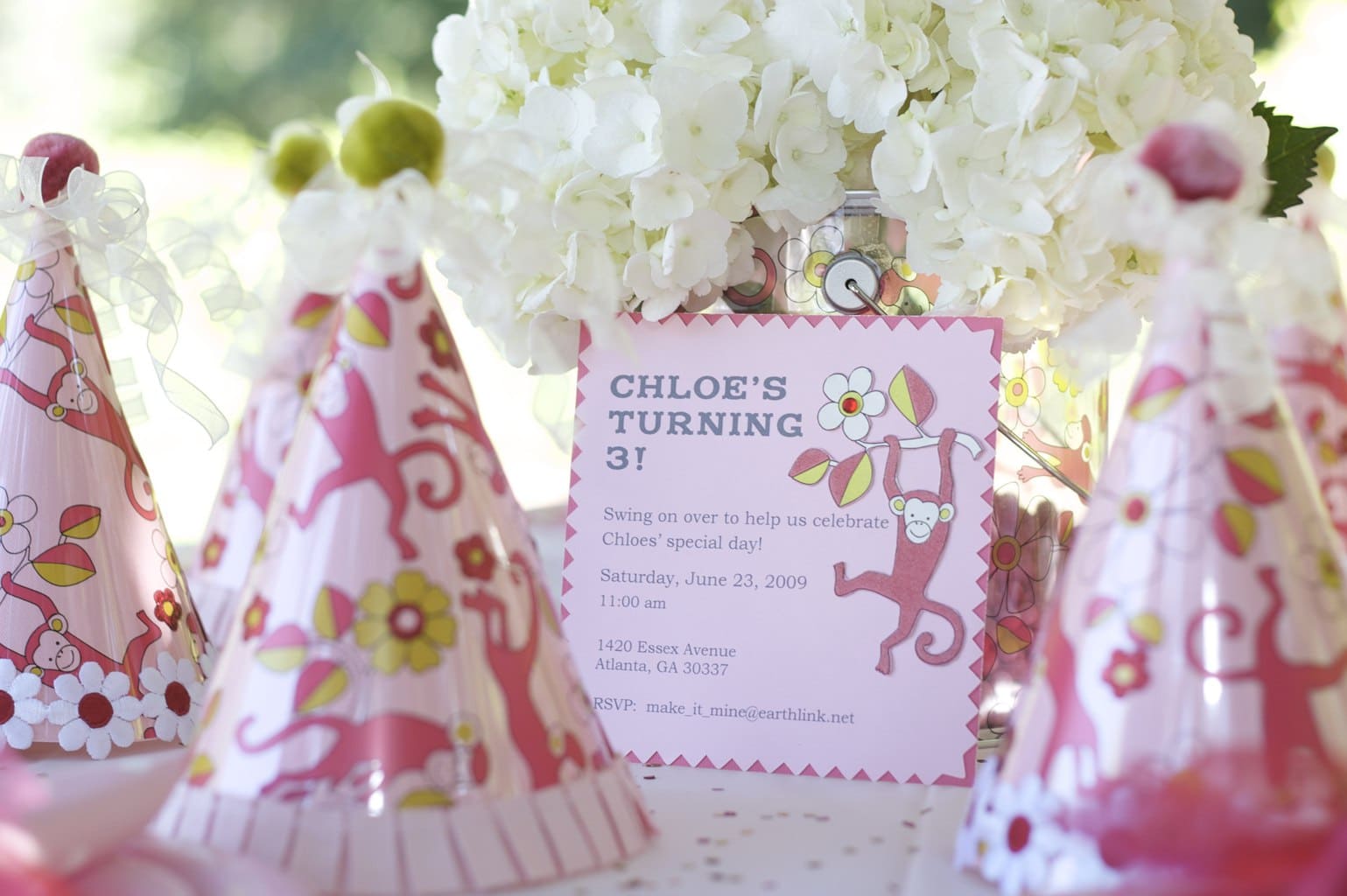 first birthday party ideas, girl birthday party ideas, dancing monkey birthday party ideas from AmysPartyIdeas.com