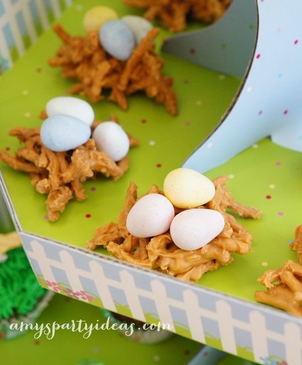 Birds Nests ~ Easter or Bunny Birthday Party Dessert Table Ideas from AmysPartyIdeas.com