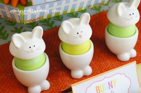 Egg Cups from @Swoozies ~ Easter or Bunny Birthday Party Dessert Table Ideas from AmysPartyIdeas.com