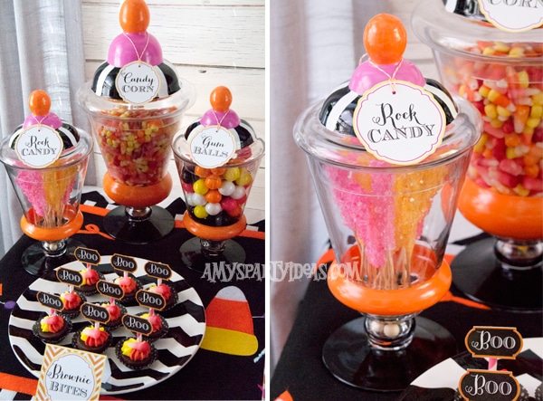 Candy-Corn-Halloween-Party_Apothecary-Candy-Jars @AmysPartyIdeas #halloween #party #ideas #candycorn