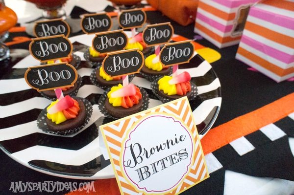 Candy Corn Halloween Party_Brownie Bites 2 @AmysPartyIdeas #halloween #party #ideas #candycorn
