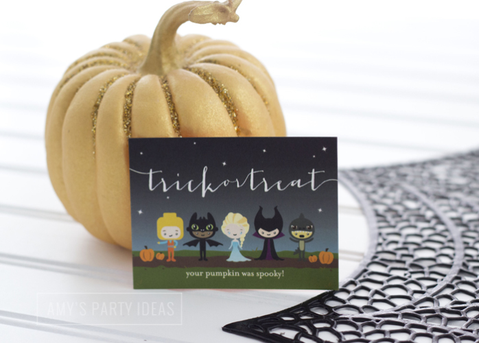 Halloween Pumpkin Carving Ideas from AmysPartyIdeas.com | Halloween Party Thank You Notes from TinyPrints.com 