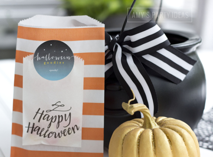 Halloween Pumpkin Carving Ideas from AmysPartyIdeas.com | Halloween Party Favor Tags from TinyPrints.com 