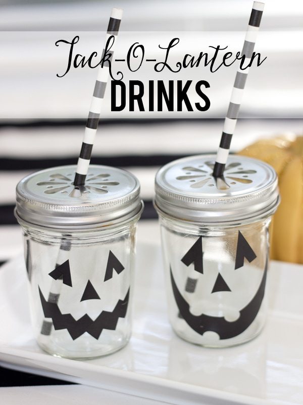 Halloween Party Ideas from AmysPartyIdeas.com | Jack-O-Lantern Mason Jar drinks