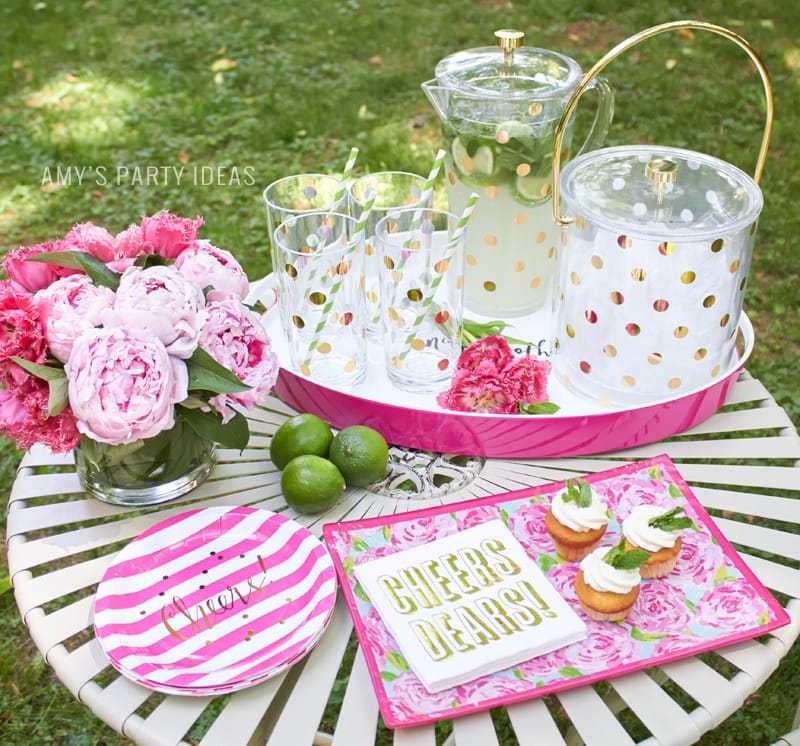 Kate Spade Gold Dot Barware |Tips for hosting a Glam Garden party | #swoozies | #katespade | AmysPartyIdeas.com | Amy's Party Ideas