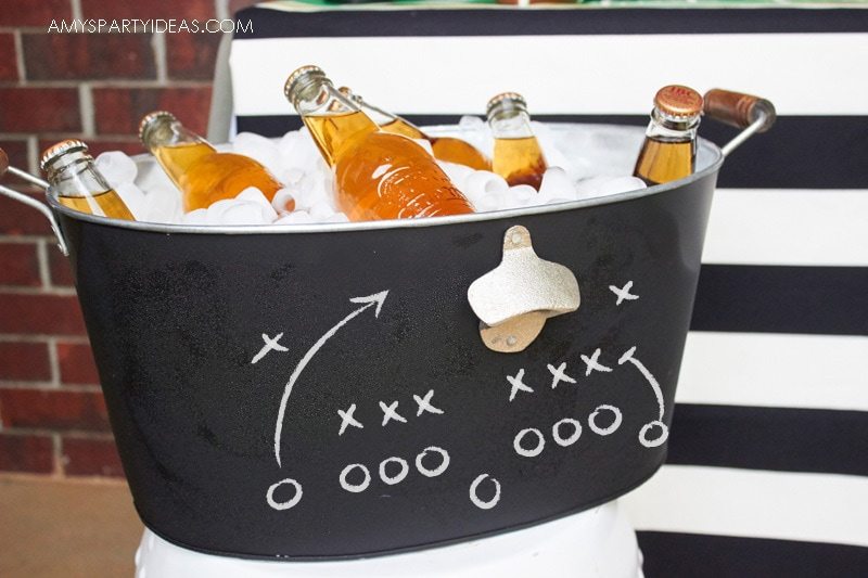 Chalkboard Drink Tub with Bottle Opener | Tailgating 101 - Easy Gameday Entertaining Ideas from AmysPartyIdeas.com | Gameday Tailgate partyware from Swoozies.com |#football #tailgate #tailgatingideas #footballpartyideas #collegefootball #wareagle #mudpie