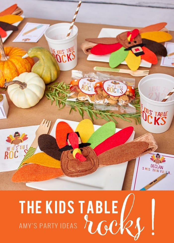 Kids Table Rocks | Thanksgiving Party Ideas for The Kids' Table as seen on AmysPartyIdeas.com | Swoozies Thanksgiving