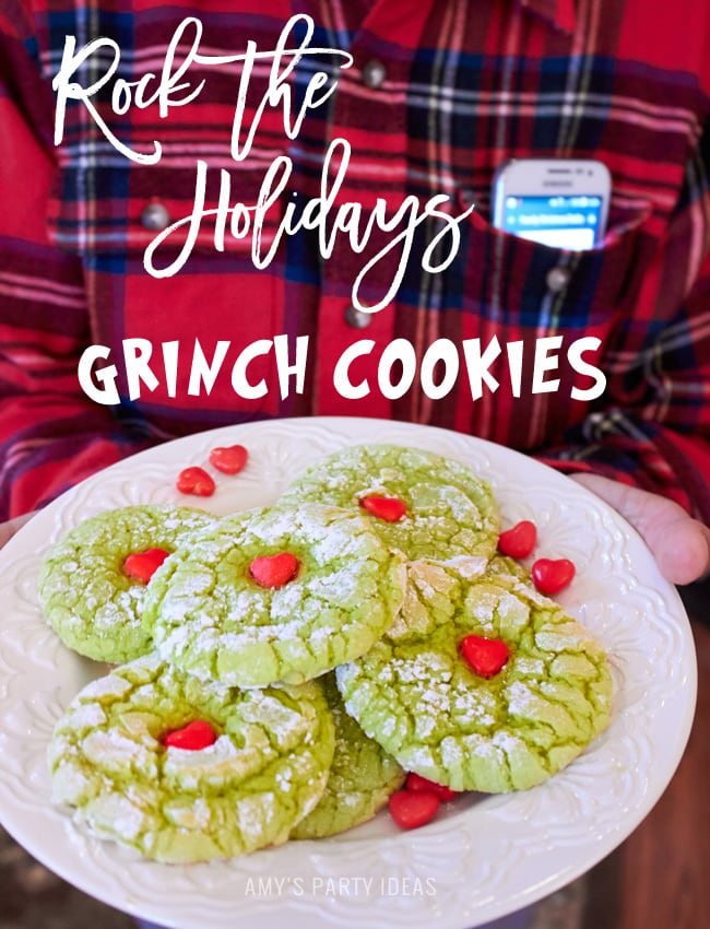 #RockTheHolidays with T-Mobile Simple Choice with Music Freedom | Grinch Cookies | Christmas cookies | AmysPartyIdeas.com | #ad