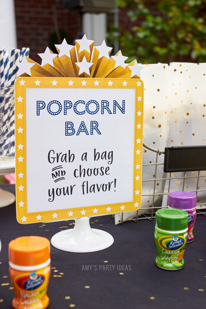 DIY Outdoor Movie Party Ideas | AmysPartyIdeas.com | Popcorn Bar | #DataAndAMovie 