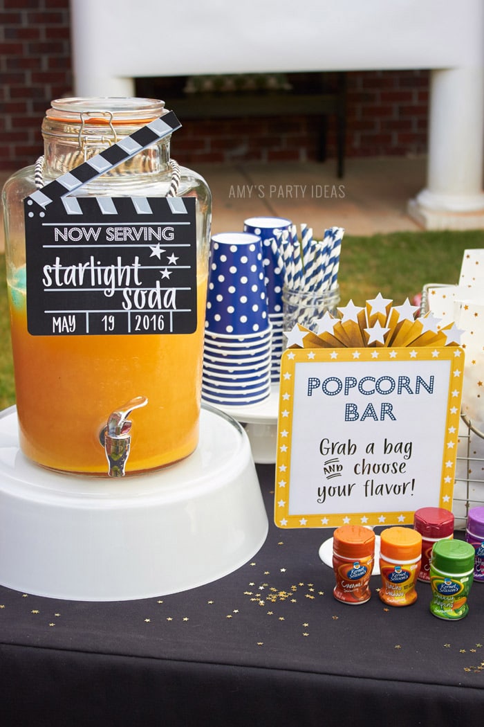 DIY Outdoor Movie Party Ideas | AmysPartyIdeas.com | Popcorn Bar | #DataAndAMovie 