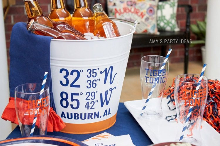 Auburn Univeristy Longitude Latitude Drink Bucket | Auburn Football Tailgate Ideas | Saturday down South | Football Tailgating | Football Watch Party | AmysPartyIdeas.com | Swooies.com