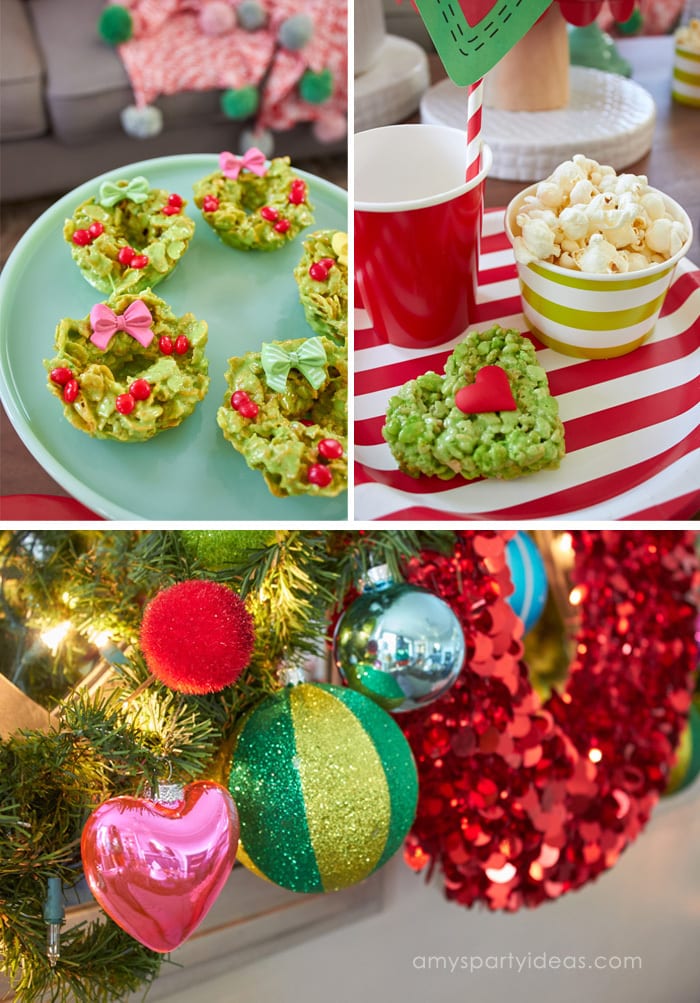 Have a Holiday Family Movie Night | SImple party ideas for movie night at home from AmysPartyIdeas.com | #TidingsAndTreats #ad | FREE Printables Grinch Movie