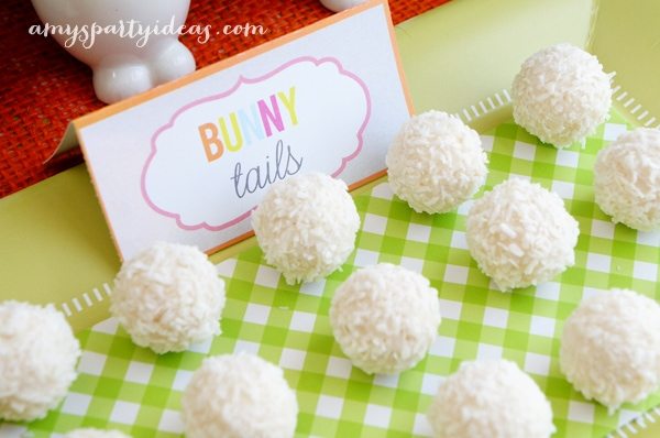 Bunny Tails ~ Easter or Bunny Birthday Party Dessert Table Ideas from AmysPartyIdeas.com