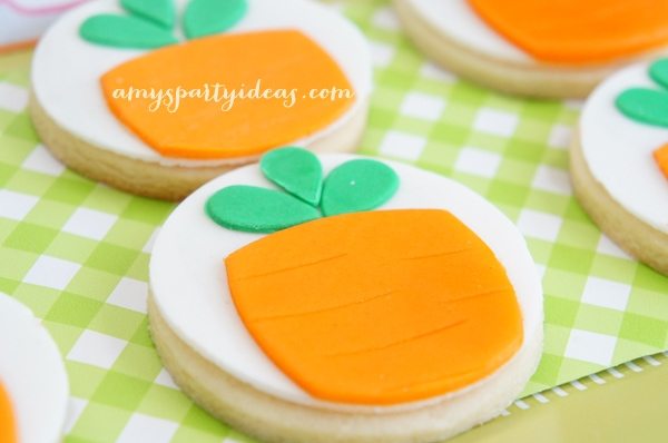 Carrot Fondant Cupcake Toppers from @LIVCreativity ~ Easter or Bunny Birthday Party Dessert Table Ideas from AmysPartyIdeas.com