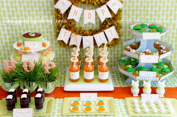 Easter or Bunny Birthday Party Dessert Table Ideas from AmysPartyIdeas.com
