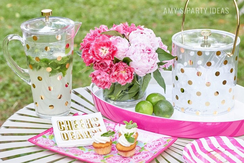 Kate Spade Gold Dot Barware |Tips for hosting a Glam Garden party | #swoozies | #katespade | AmysPartyIdeas.com | Amy's Party Ideas