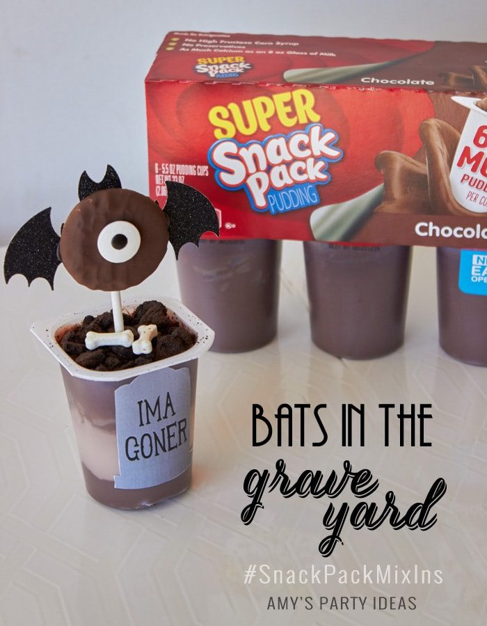 DIY Bats in the Graveyard Halloween Desserts & FREE PRINTABLE gravestones | #SnackPackMixIns #shop #ad #cbias