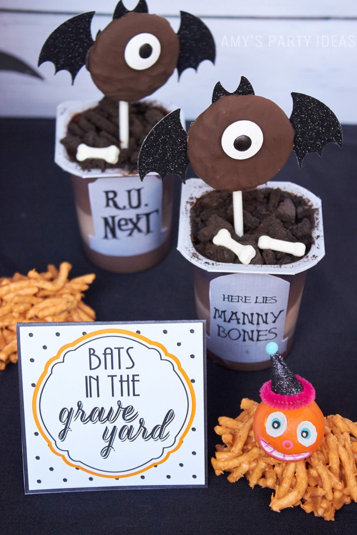 DIY Bats in the Graveyard Halloween Desserts & FREE PRINTABLE gravestones | #SnackPackMixIns #shop #ad #cbias