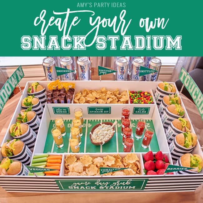 DIY Snack Stadium | Football Big Game | FREE Football Game Day PRINTABLES | Build your own Snack Stadium with easy tutorial instructions | #GameDayGlory #ad 