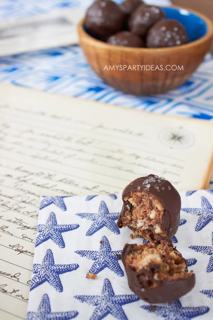 Dark Chocolate Sea Salt Coconut Dream Truffles #BiteSizedBitsOfJoy AmysPartyIdeas.com Recipe Tutorial 