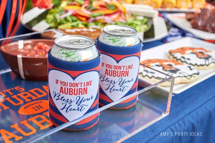Auburn Coozies | Bless Your Heart | Auburn Football Tailgate Ideas | Saturday down South | Football Tailgating | Football Watch Party | AmysPartyIdeas.com | Swooies.com