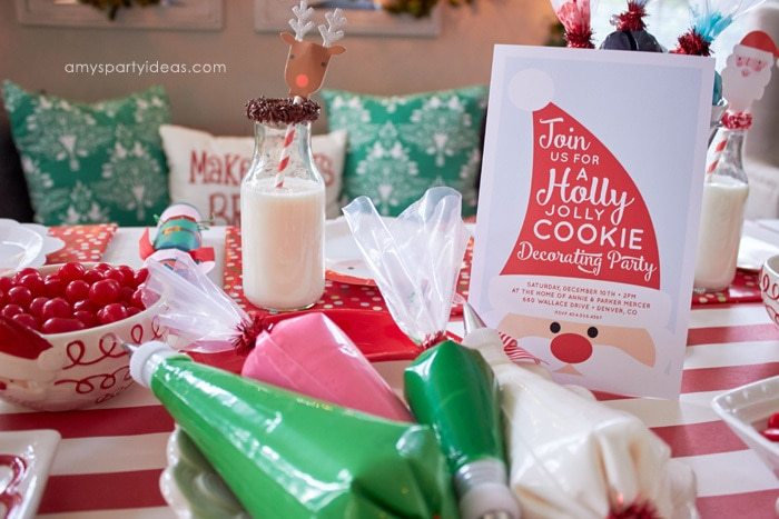 Christmas Cookie Decorating Party Ideas from AmysPartyIdeas.com and Swoozies.com | Sugar Cookie Recipe | Tablescape, Favors, Place Settings | Invitations
