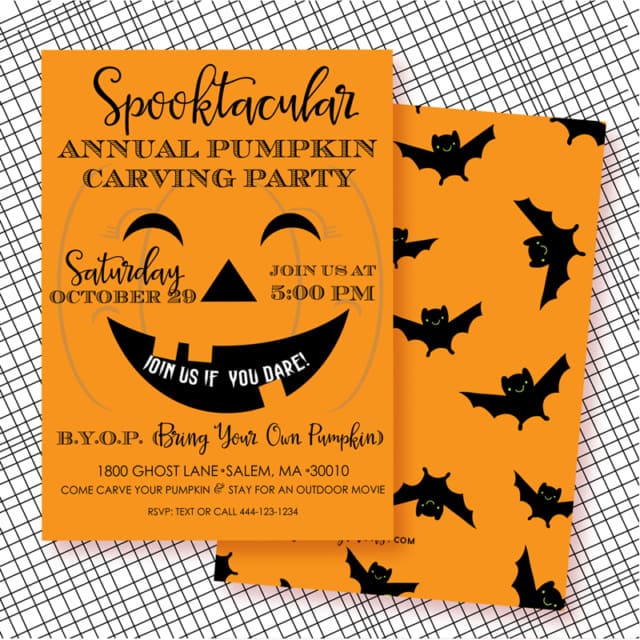 Halloween Pumpkin Carving Party Invites PRINTABLE from LuluCole for AmysPartyIdeas.com