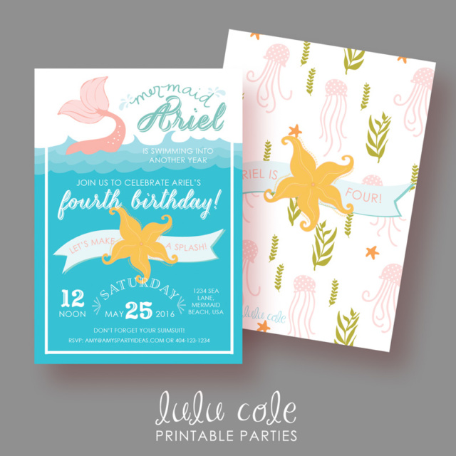 Mermaid Birthday Party Invitations - Under the Sea - Printable - LuluCole for AmysPartyIdeas.com