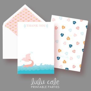 Mermaid Birthday Party Thank You Notes - Under the Sea - Printable - LuluCole