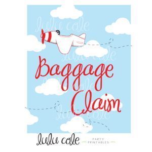 Printable Transportation Party Favor Sign Planes Baggage Claim | Printable party supplies from LuluCole.com exclusively for AmysPartyIdeas.com