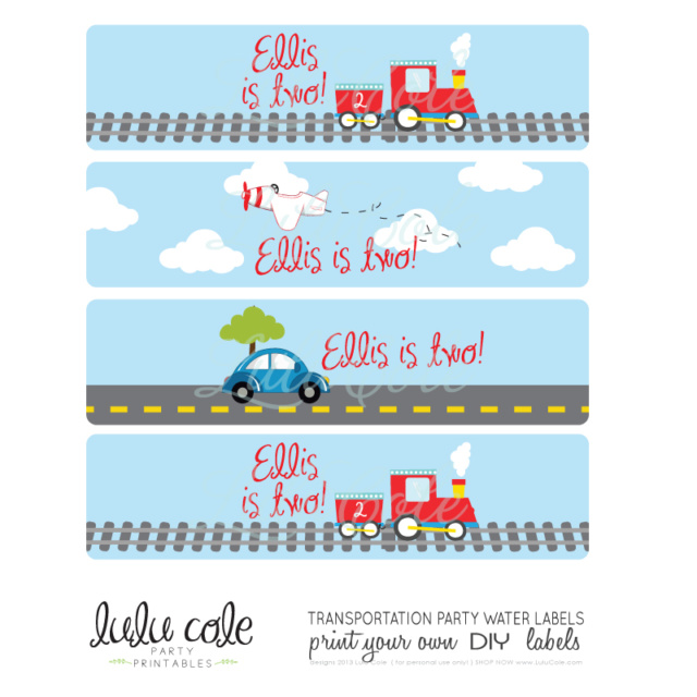 Printable Transportation Party Water Labels | Edit Your Own | Editable & Printable party supplies from LuluCole.com exclusively for AmysPartyIdeas.com