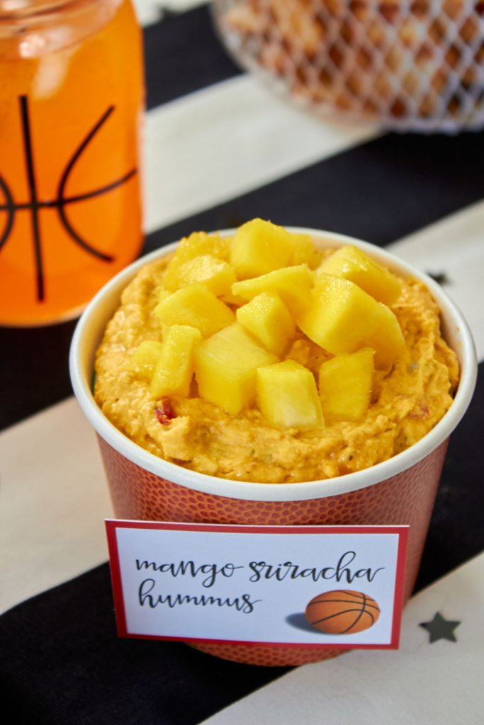 Basketball Madness Watch Party Ideas | Easy Snacks for your basketball party | FREE PRINTABLES | DIY basketball ideas | Basketball net serving bowls & basketball mason jars | As seen on AmysPartyIdeas.com | RITZ Crisp & Thins