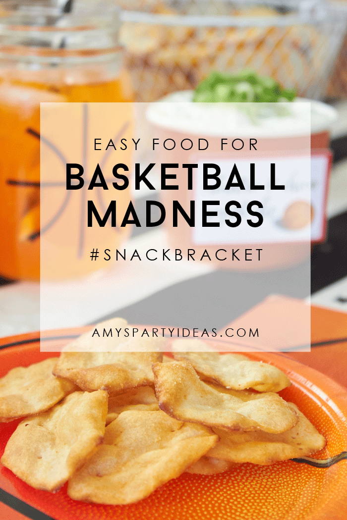 Basketball Madness Watch Party Ideas | Easy Snacks for your basketball party | FREE PRINTABLES | DIY basketball ideas | Basketball net serving bowls & basketball mason jars | As seen on AmysPartyIdeas.com | RITZ Crisp & Thins #ad #SnackBracket