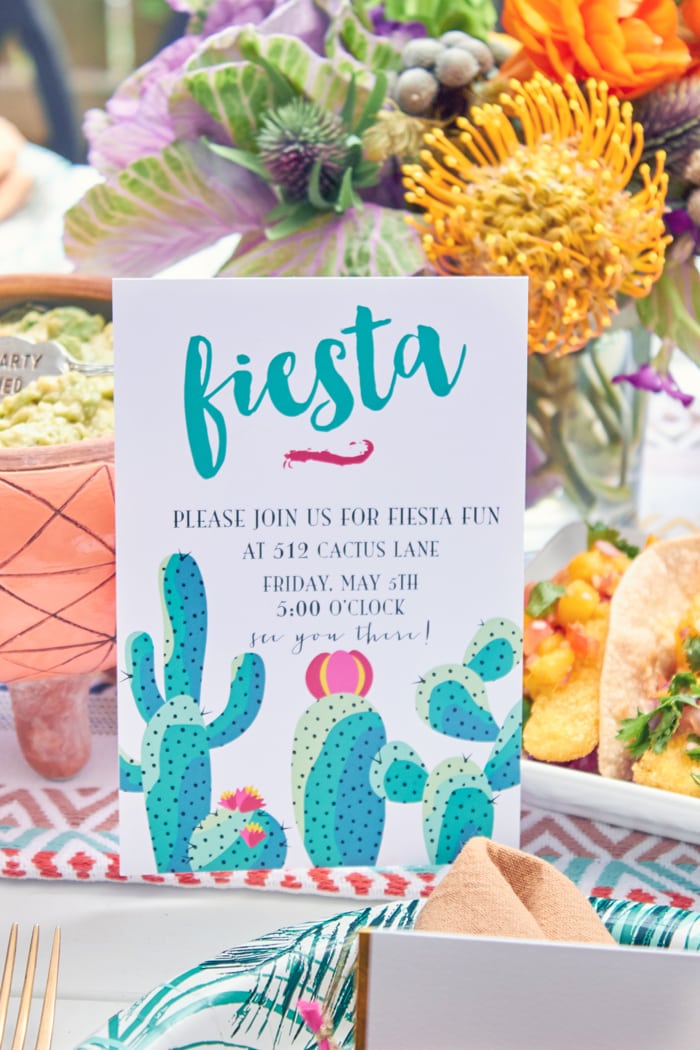 Fiesta Party Invitation from Swoozies | Cactus Fiesta Party Ideas | Cinco de Mayo party ideas | Mexican party or wedding | Outdoor Entertaining | As seen on AmysPartyIdeas.com and Swoozies.com