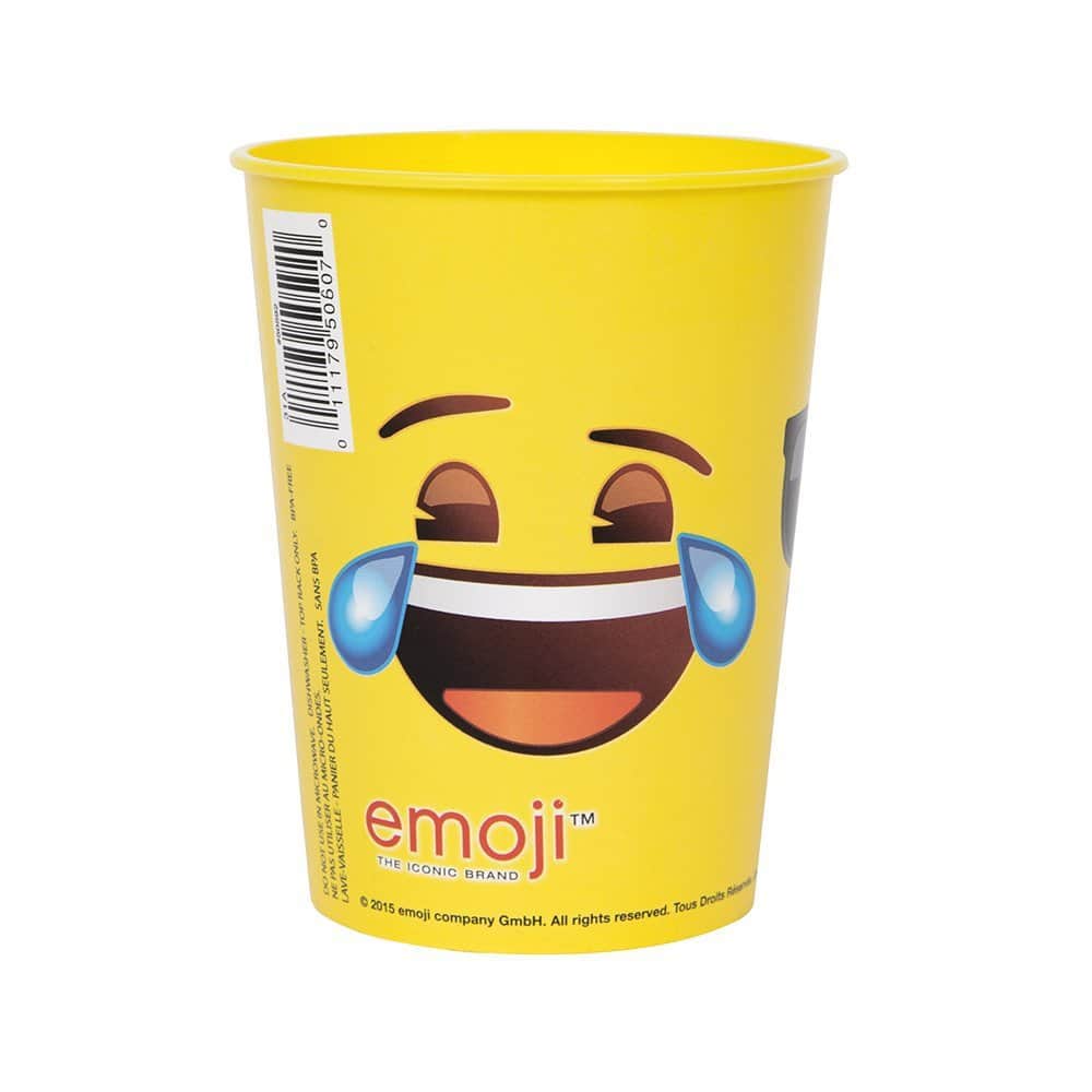 Yellow Plastic Emoji Party Cup Tumbler Goblet Multi Emoji Faces Technimark