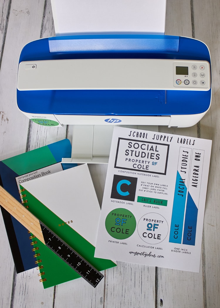 Back to School with HP + Free EDIT YOUR OWN Printable School Supply Labels from AmysPartyIdeas.com | College Dorm Printer Scanner Copy | Teen & Tween Labels | #CreateWithHP #ad