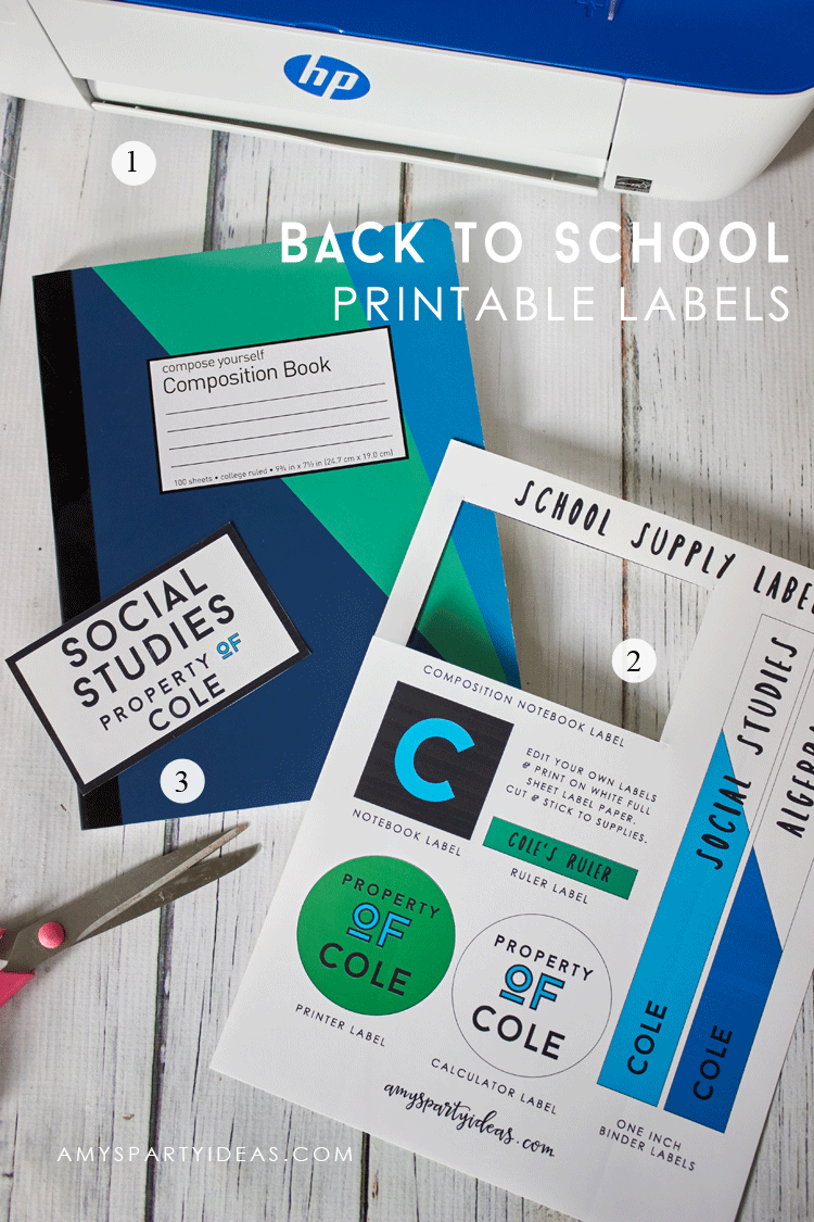 DIY Tutorial for Back to School with HP + Free EDIT YOUR OWN Printable School Supply Labels from AmysPartyIdeas.com | College Dorm Printer Scanner Copy | Teen & Tween Labels | #CreateWithHP #ad