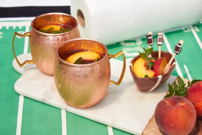 Game Day Drinks - Peach Moscow Mules from AmysPartyiIdeas.com | #HomegatingHeroes with Dollar General #ad