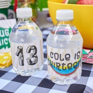 Printable Party Water Labels for ENO Hammock Party | ENO Hammock Party Ideas from AmysPartyIdeas.com | Birthday Party Ideas for Tweens, Teens | Hang Out Party Ideas | Camping party ideas, portable s'mores, bug juice, s'mores menu, printable party supplies