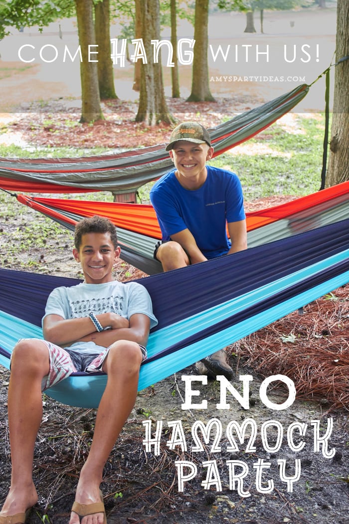ENO Hammock Party Ideas from AmysPartyIdeas.com | Birthday Party Ideas for Tweens, Teens | Hang Out Party Ideas | Camping party ideas, portable s'mores, bug juice, s'mores menu, printable party supplies