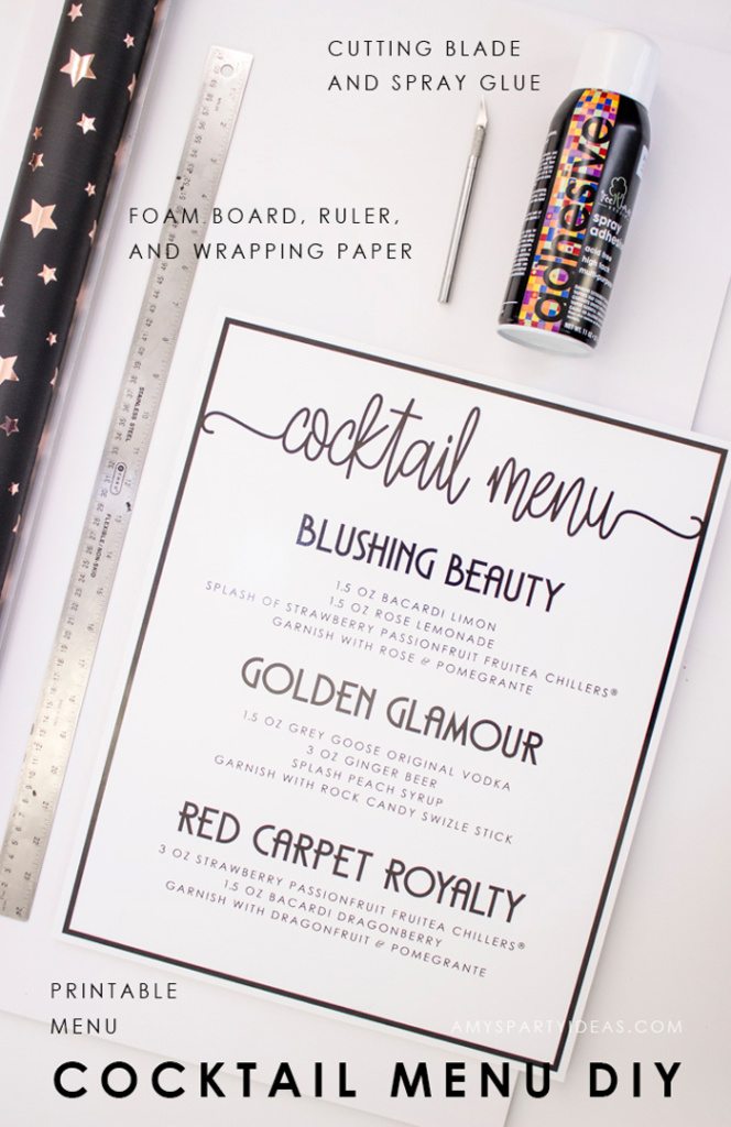 Msg 4 21+ DIY Awards Show Cocktail Menu FREE PRINTABLES | Awards Viewing Party | Girl's Night In Party Ideas from AmysPartyIdeas.com | #SignatureSips #CollectiveBias