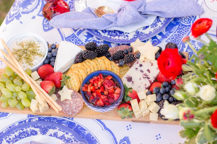 Patriotic Cheese Board as seen on AmysPartyIdeas.com | Stars & Stripes Fourth of July tablescape | Sponsored by Wayfair #ad
