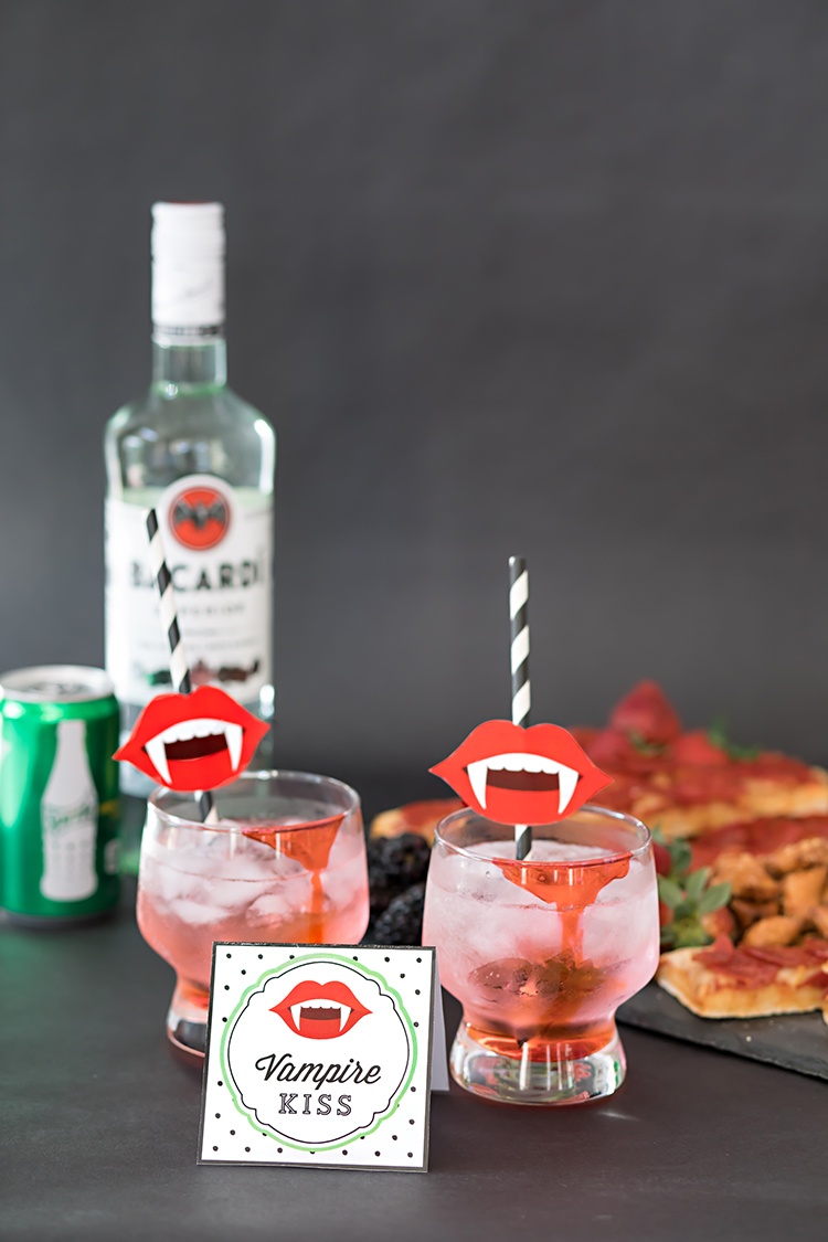 Vampire Kiss Cocktail recipe from AmyPartyIdeas.com | Halloween party drinks & food ideas | #TrickYourTreat with Bacardi & Sprite