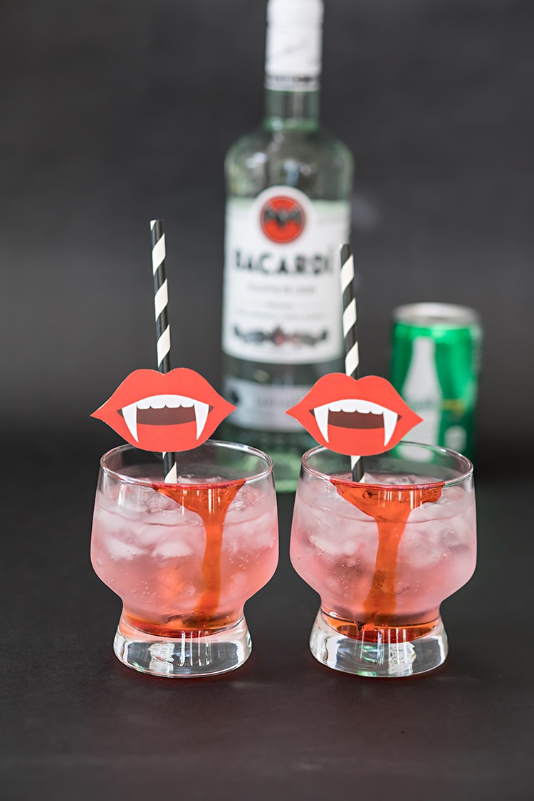 Vampire Kiss Cocktail recipe from AmyPartyIdeas.com | Halloween party drinks & food ideas | #TrickYourTreat with Bacardi & Sprite