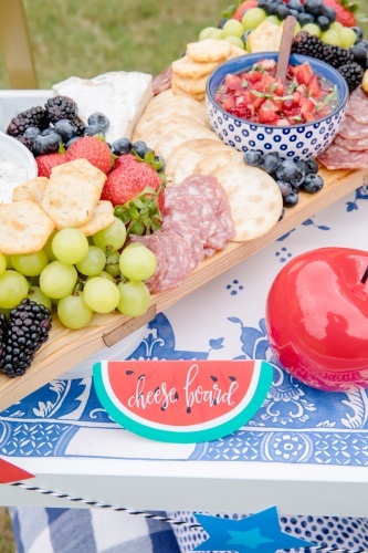 Cheeseboard | Celebrate Summer Nights | Easy Bar Cart Ideas for Fourth of July, Memorial Day, Labor Day and Summer Nights | Party Ideas friom AmysPartyIdeas.com | #CelebrateSummerSweetness #Ad