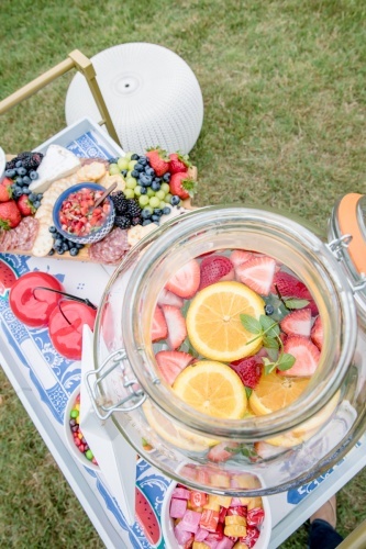 Fruit Spa Water | Celebrate Summer Nights | Easy Bar Cart Ideas for Fourth of July, Memorial Day, Labor Day and Summer Nights | Party Ideas friom AmysPartyIdeas.com | #CelebrateSummerSweetness #Ad