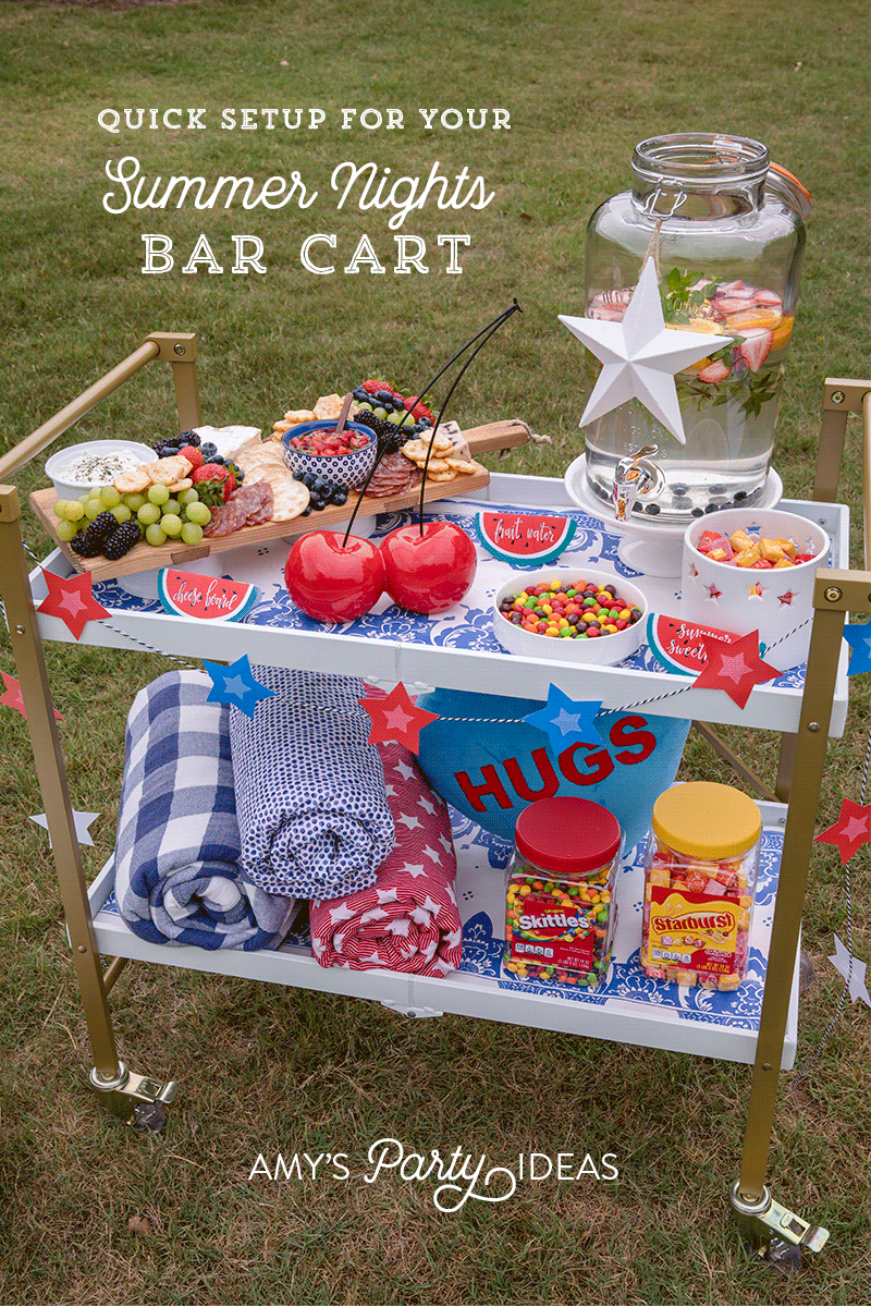 Celebrate Summer Nights | Easy Bar Cart Ideas for Fourth of July, Memorial Day, Labor Day and Summer Nights | SKITTLES® Pantry Jar + STARBURST® Pantry Jar | Party Ideas from AmysPartyIdeas.com | #CelebrateSummerSweetness #Ad