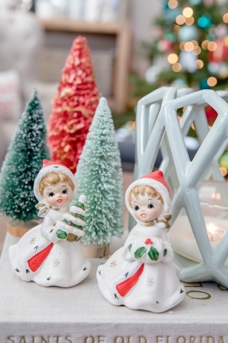 Vintage Snow Girls & Bottle Brush Trees | Deck the Halls | Christmas 2019 Home Tour | Amy's Party Ideas and Wayfair