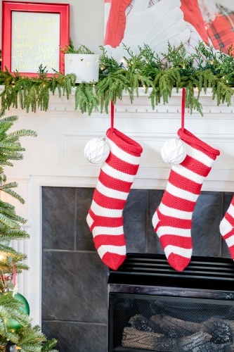Candy Cane Stripe Stockings & Mantle Decor | Deck the Halls | Christmas 2019 Home Tour | Amy's Party Ideas and Wayfair
