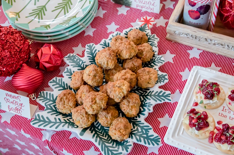 [AD] #JoinTheFizztivities | Sausage Balls | Trim the Tree Party Ideas | Christmas Traditions | AmysPartyIdeas.com | @simplybeverages